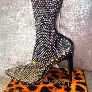 ANKLE SOCK BOOTIE IN BLACK FISHNET w/ RHINESTONES